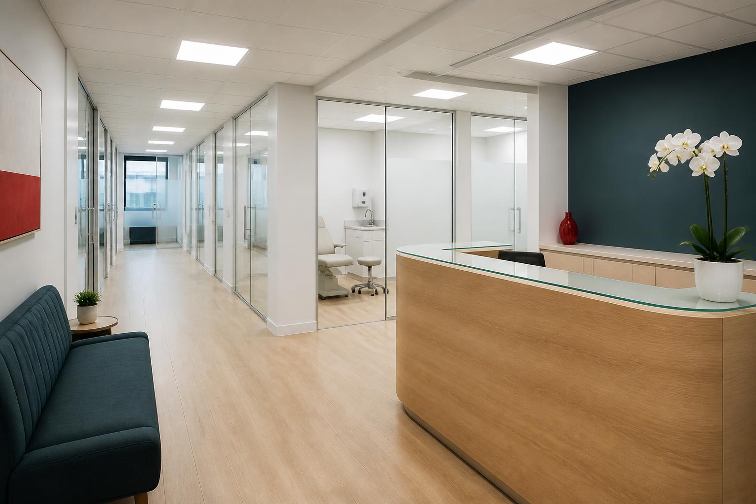 Artist’s impression of the clinic and sample reception with glass-walled rooms
